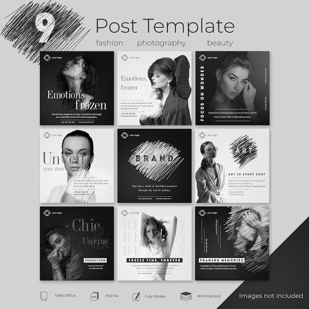 PSD plantillas de publicaciones de instagram psd black amp white chic para fotografía de moda y amp