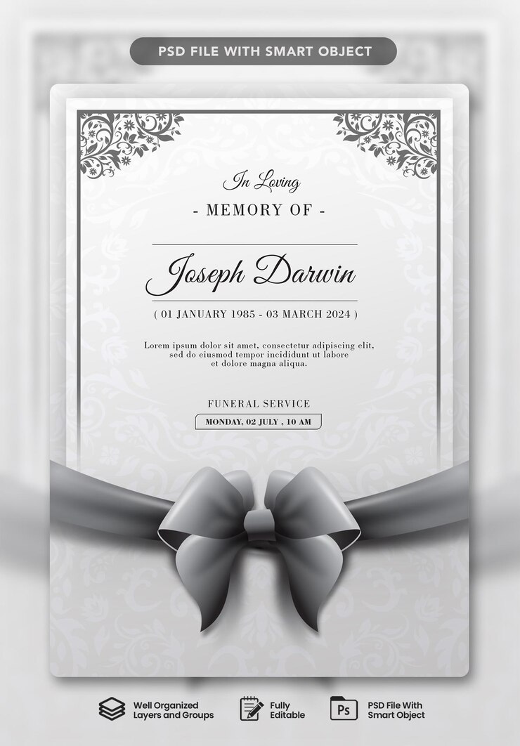 PSD plantillas de tarjetas conmemorativas para funerales