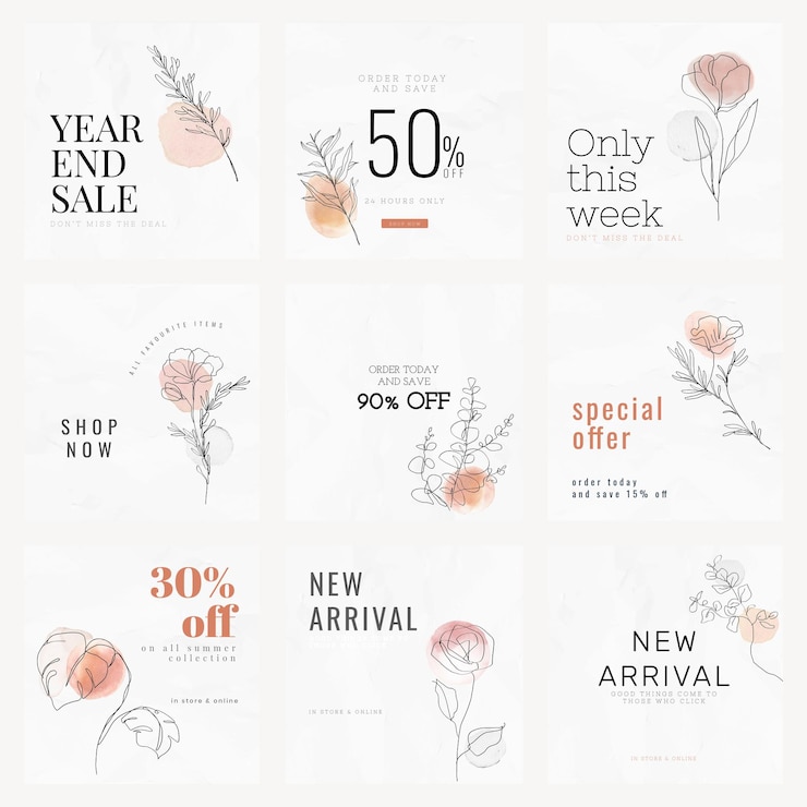 PSD plantillas de venta psd para venta de fin de año conjunto de anuncios de redes sociales de estilo minimalista