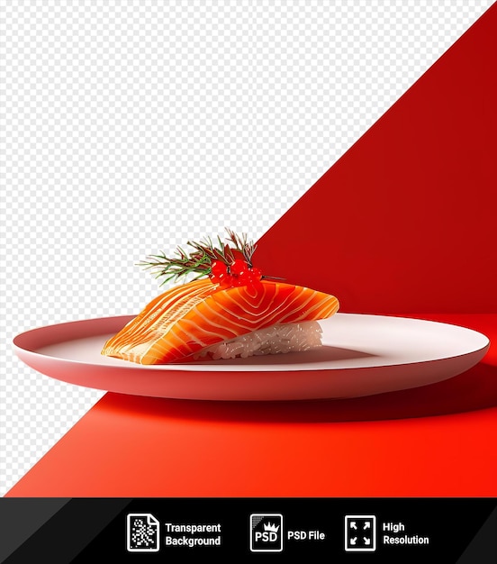 PSD plaque froide de saumon sur une plaque blanche placée sur une table rouge contre un mur rouge avec une ombre rouge en arrière-plan png psd