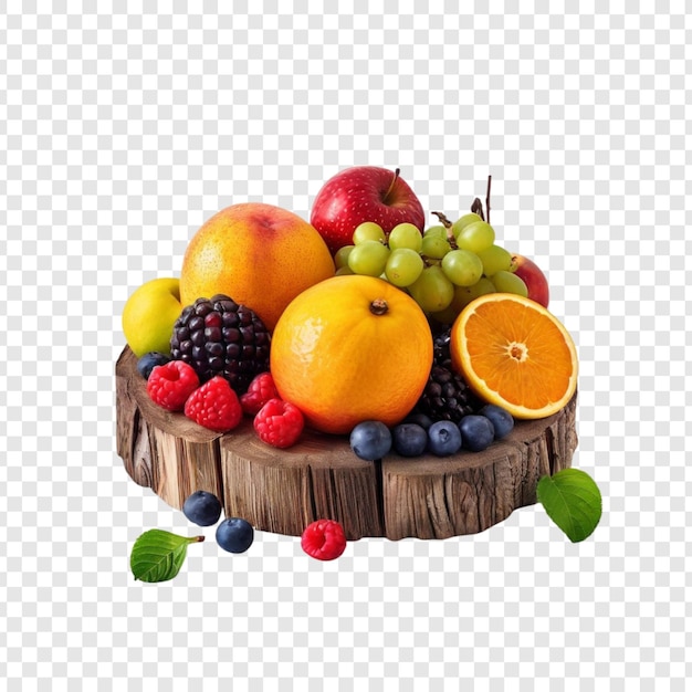 Plaque de fruits frais pêches oranges baies et raisins sur bois