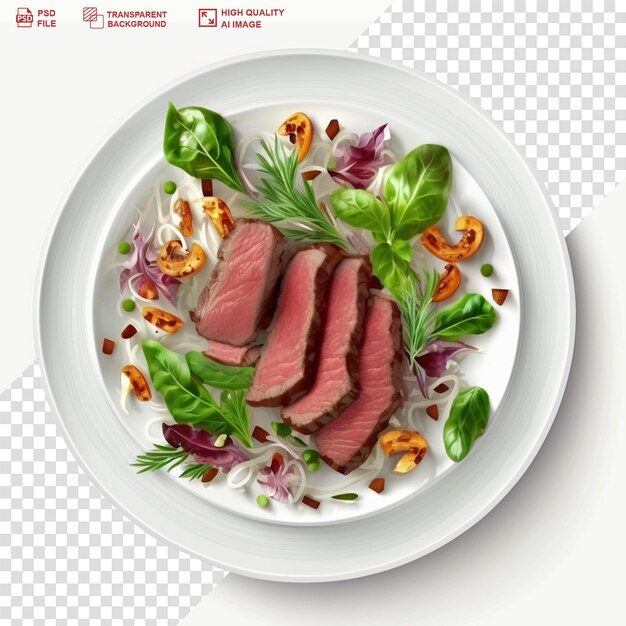 Plaque Isolée De Steak De Bœuf Grillé Avec Un Fond Transparent De Salade