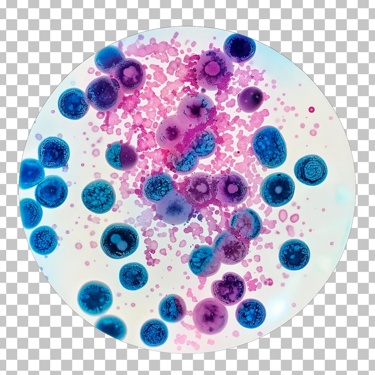 PSD une plaque de petri montrant la fission cellulaire isolée sur un fond transparent