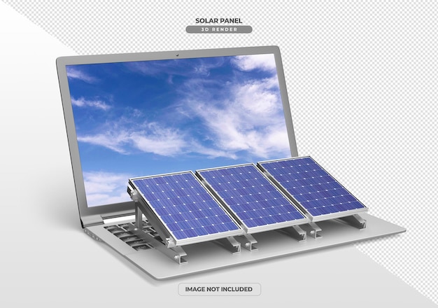 PSD plaques d'énergie solaire sur rendu réaliste 3d pour ordinateur portable