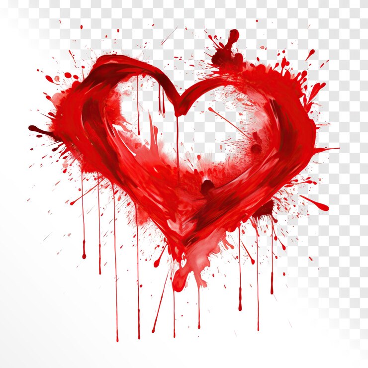 PSD plash en forma de corazón sobre un fondo transparente