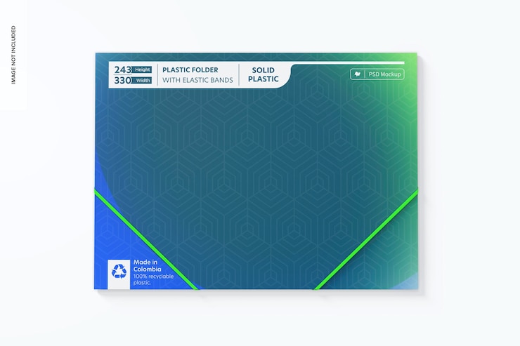 PSD plastic folder with elastic bands mockup, top view