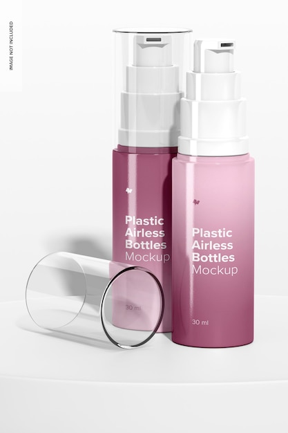 Plastik airless bottles mockup, geöffnet und geschlossen