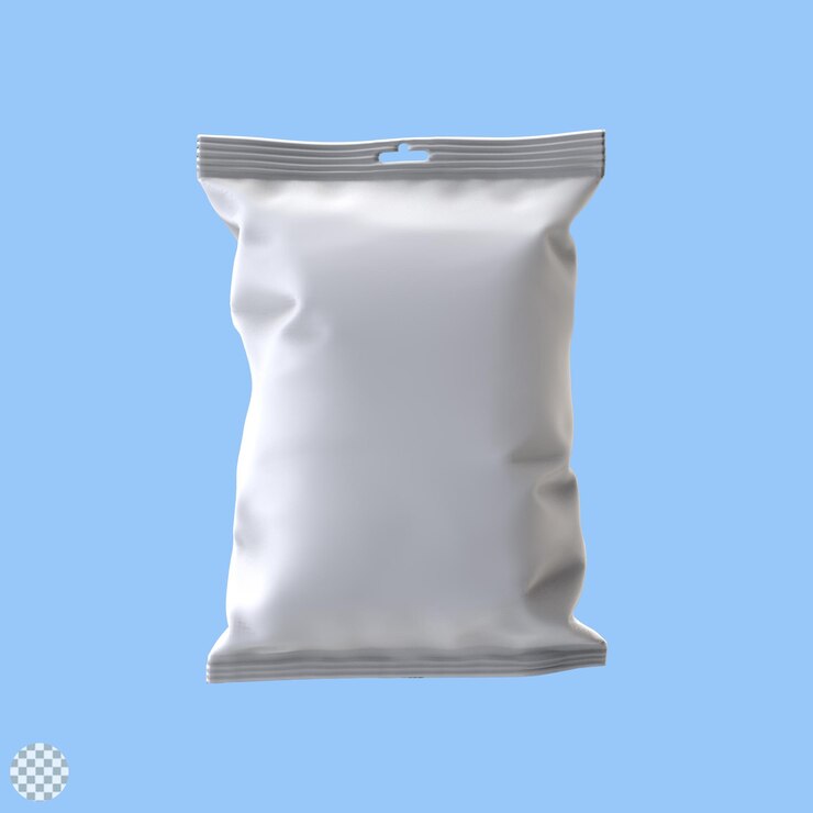 PSD plastique blanc vierge et argent pour les biscuits de collation réalistes isolés illustration de rendu 3d