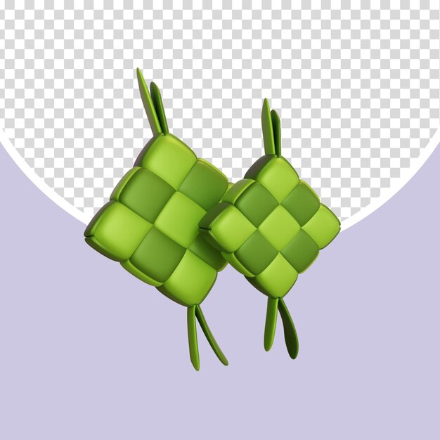 Plat de riz traditionnel Ketupat Élément de rendu 3D en vert