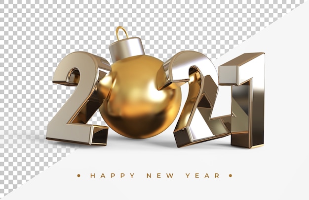Plata 2021 año nuevo con bola de navidad render 3d aislado