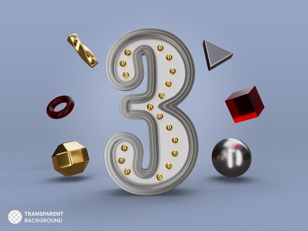 Plata número 3 con formas gráficas 3D Render ilustración