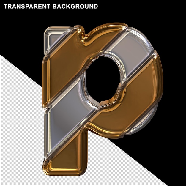 Plata y oro con cinturones diagonales 3d letra p