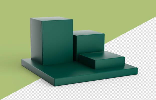 Plataforma verde de podio de cubo de tres pasos o telón de fondo con espacio vacío