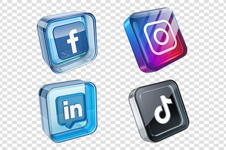 PSD plataformas de redes sociales facebook instagram linkedin y tiktok iconos de aplicaciones brillantes