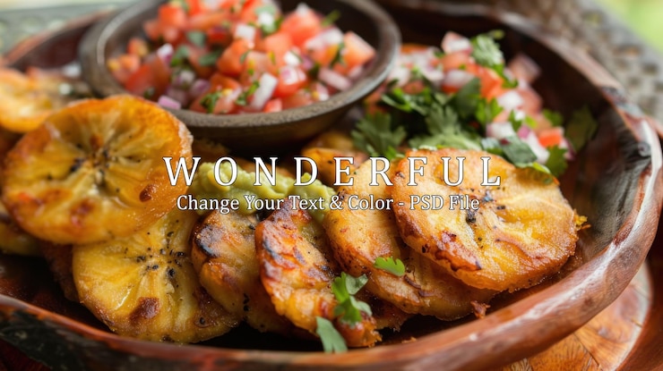 PSD plátano frito con salsa y guacamole