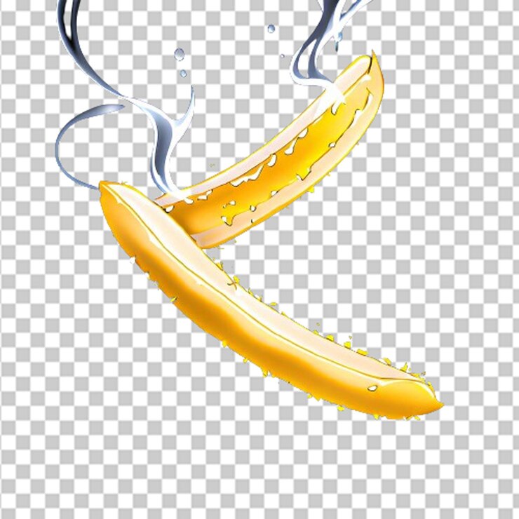 un plátano con gotas de agua en un fondo transparente