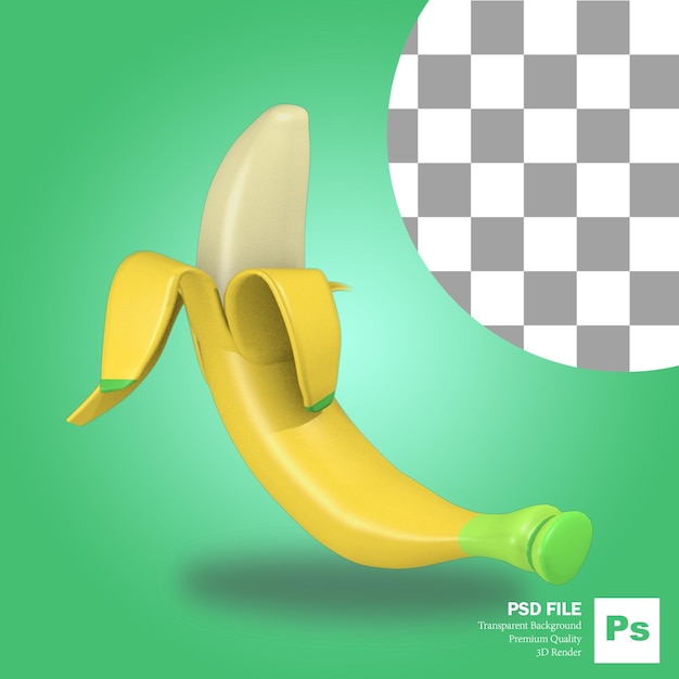 PSD plátano pelado de frutas y verduras de representación 3d