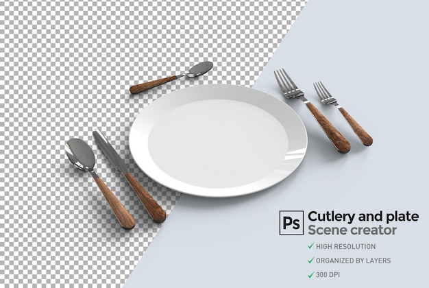 Plate and cutlery top view rendering
