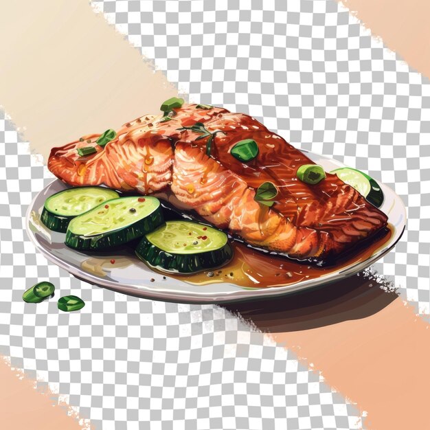 PSD a plate of salmon with cucumbers and cucumbers