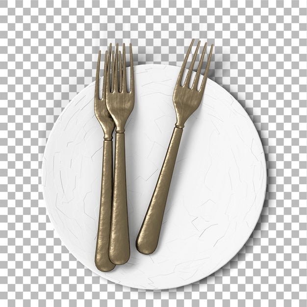 Plate with silver forks on plain background utensil flat lay concept