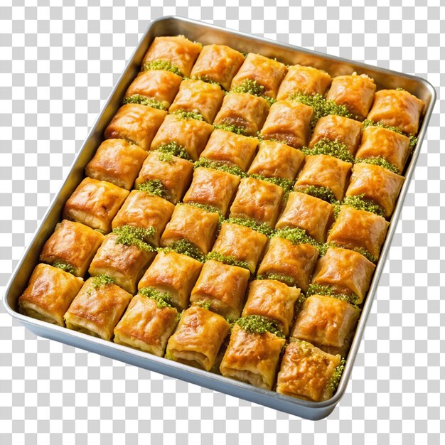 PSD un plateau de baklava sucré et collant isolé sur un fond transparent