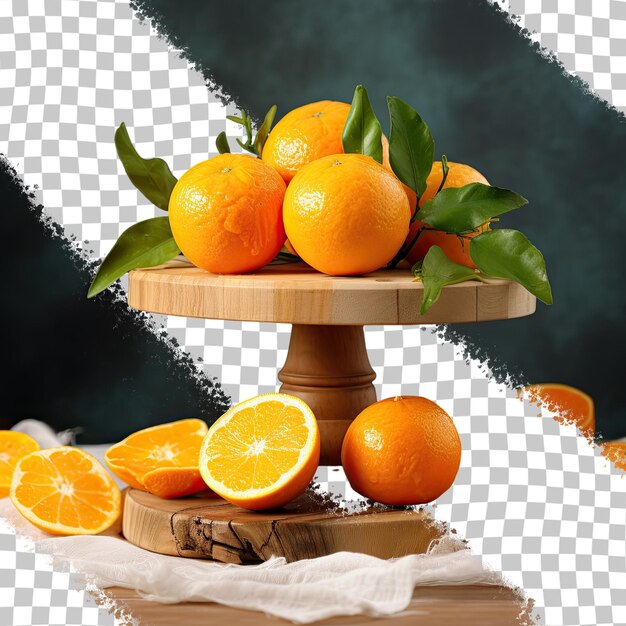 PSD un plateau en bois avec des oranges et un panneau indiquant « orange » dessus