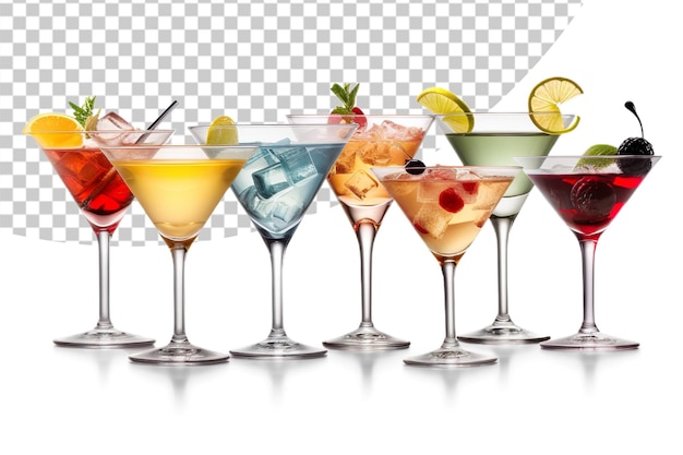 PSD un plateau avec divers cocktails isolés sur un fond transparent