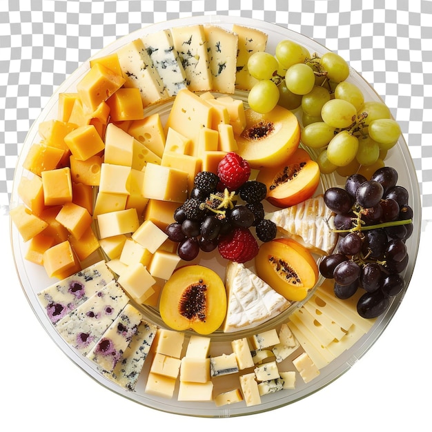 PSD un plateau de fromage, de fromage et de raisins avec un carré de fromage