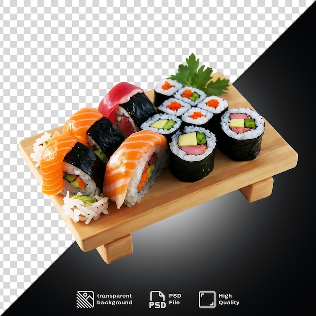 PSD un plateau de sushi avec du sushi sur un fond transparent