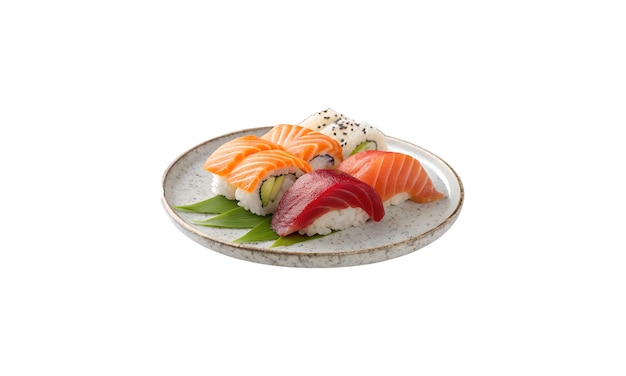 Un plateau de sushis varié sur une assiette