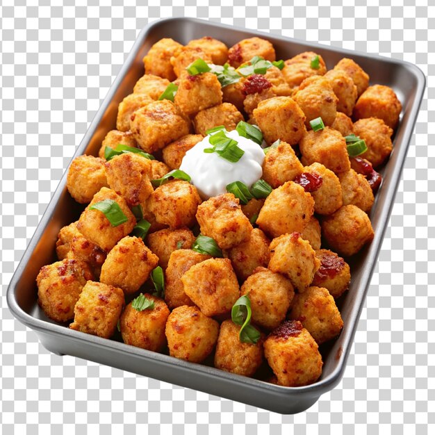 PSD un plateau de tater tots au fromage au piment chargé avec de l'acide isolé sur un fond transparent