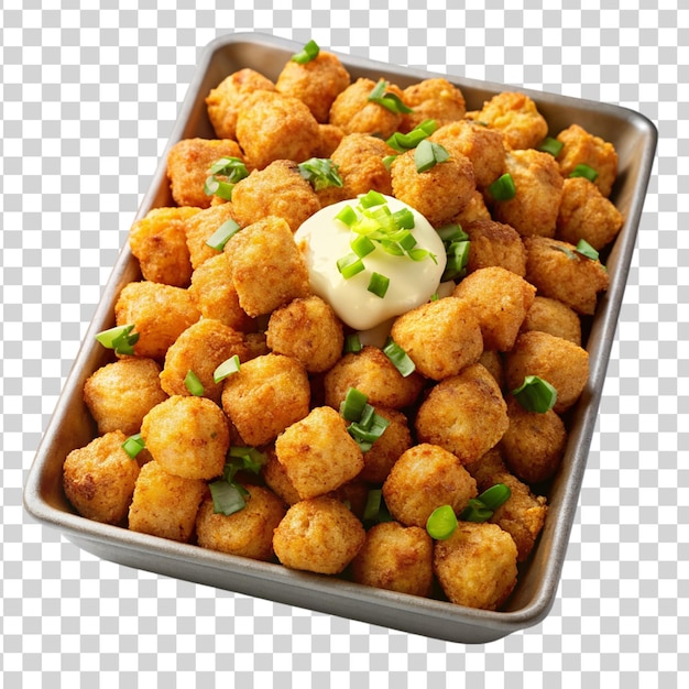 PSD un plateau de tater tots au fromage au piment chargé avec de l'acide isolé sur un fond transparent