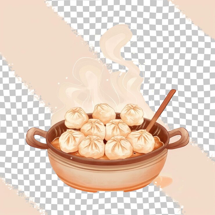 PSD un plato de albóndigas chinas con una cuchara en él