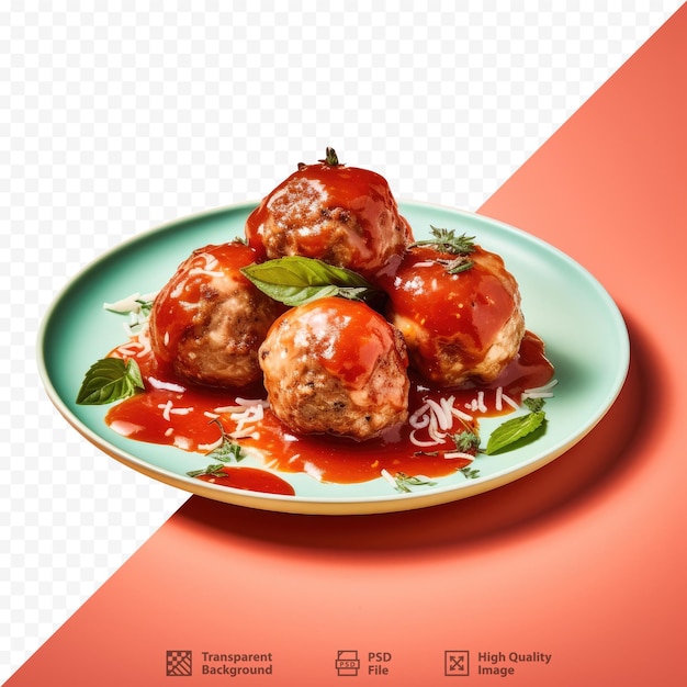 Un plato de albóndigas con un fondo rojo con la palabra 