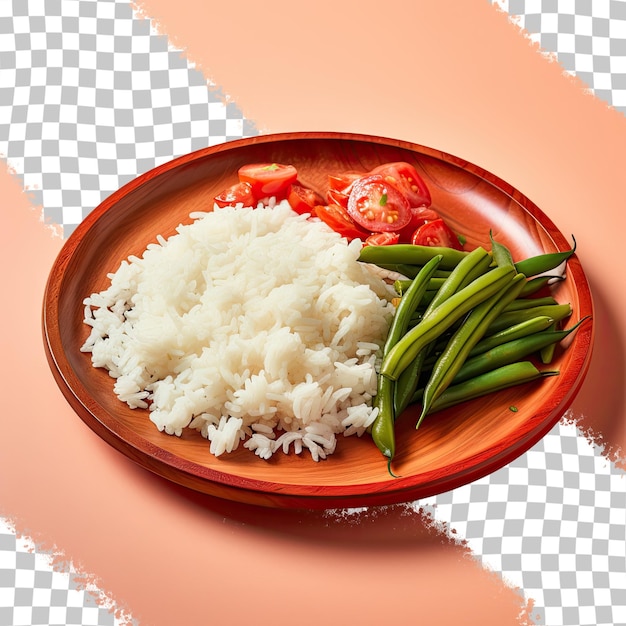 Un plato de arroz, frijoles y arroz sobre una mesa cuadriculada.