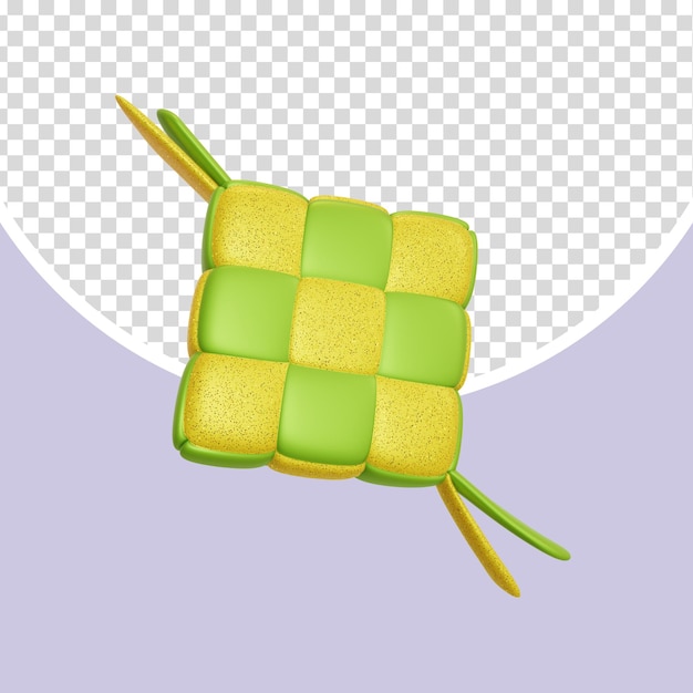 Plato de arroz tradicional ketupat 3d render element en verde y amarillo