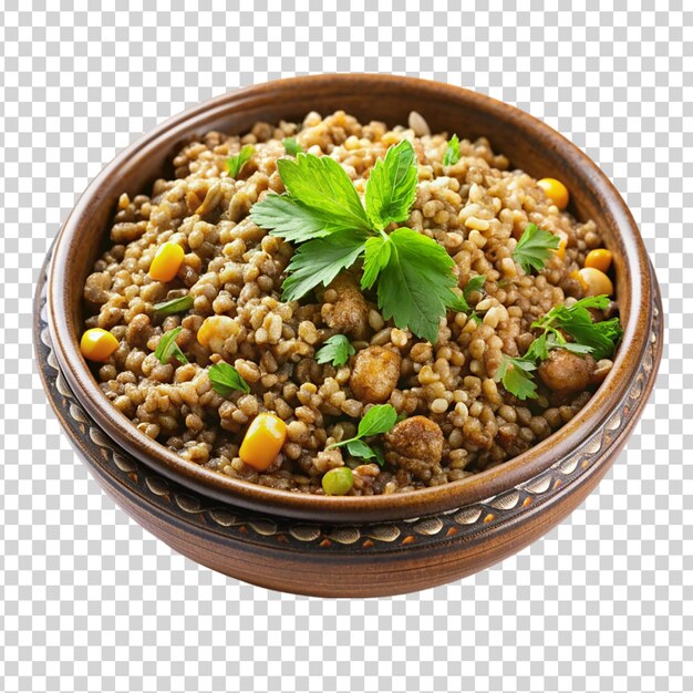 PSD un plato de arroz con una variedad de ingredientes en un fondo transparente