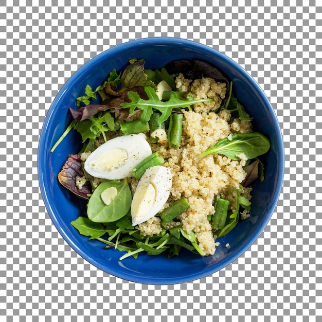 PSD un plato azul de ensalada con una verdura de hoja verde sobre fondo transparente