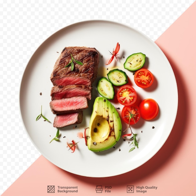 PSD un plato de bistec, verduras y carne con la imagen de un bistec.