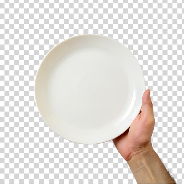 PSD plato blanco en la mano aislado sobre un fondo transparente