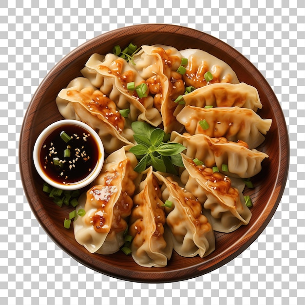 PSD plato de bolas de masa gyoza aisladas sobre fondo transparente