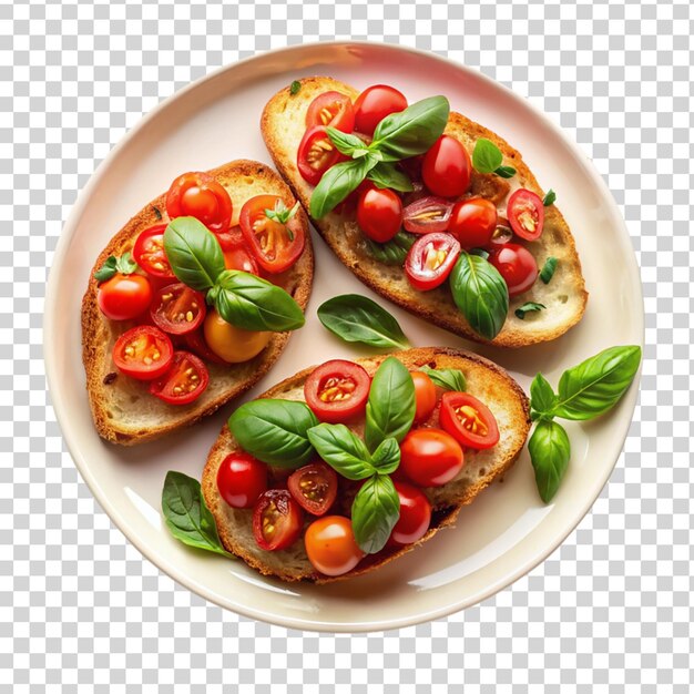 Un plato en burschetta aislado en un fondo transparente