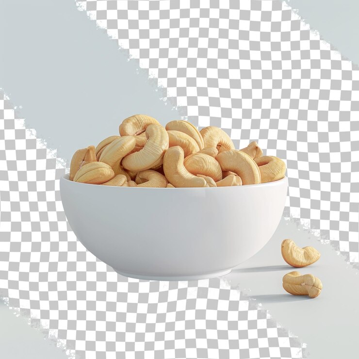 PSD un plato de cacahuetes con un plato blanco que dice "caju"