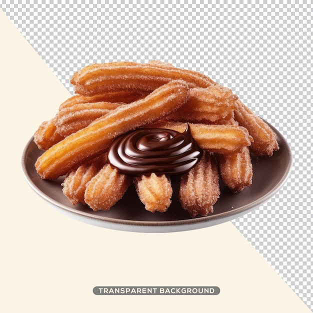 Un plato de churros con ganache de chocolate