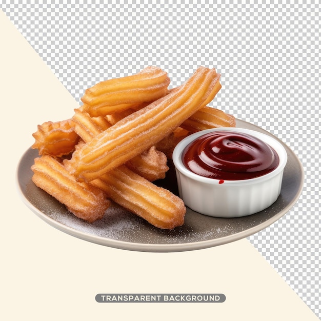 PSD un plato de churros con salsa para mojar.