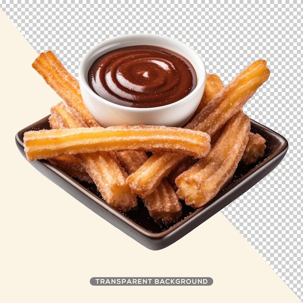 PSD un plato de churros con salsa para mojar.