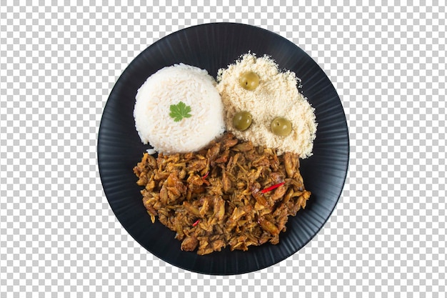 Plato de comida con arroz catato de cangrejo de crustáceos y farofa fondo transparente png