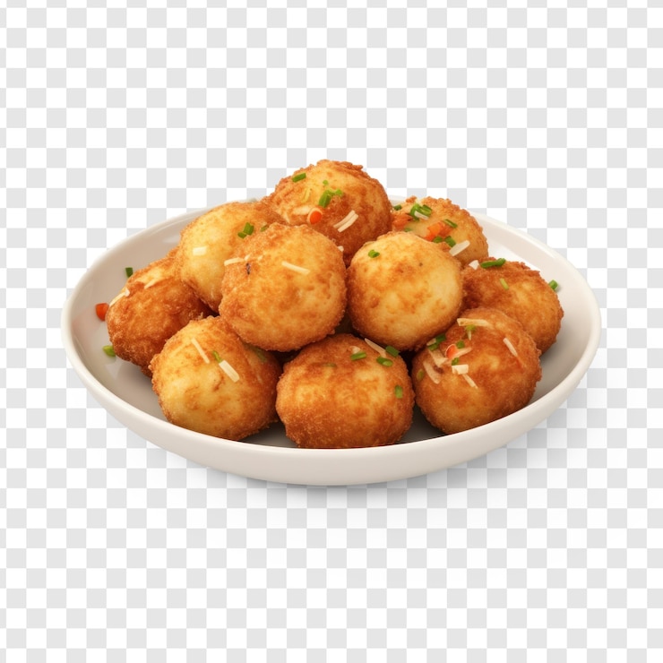PSD un plato de comida de bolas de verduras fritas comida en fondo transparente psd