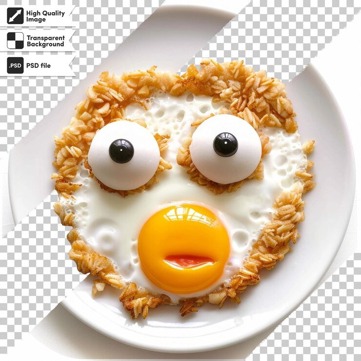 PSD un plato de comida con una cara dibujada y una cara sonriente
