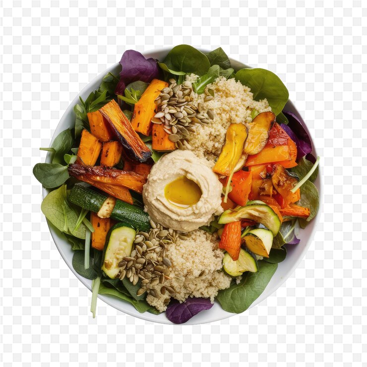 PSD un plato de comida con una ensalada y un tazón de arroz